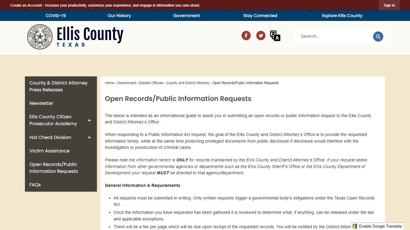 Open Records/Public Information Requests | Ellis County ...