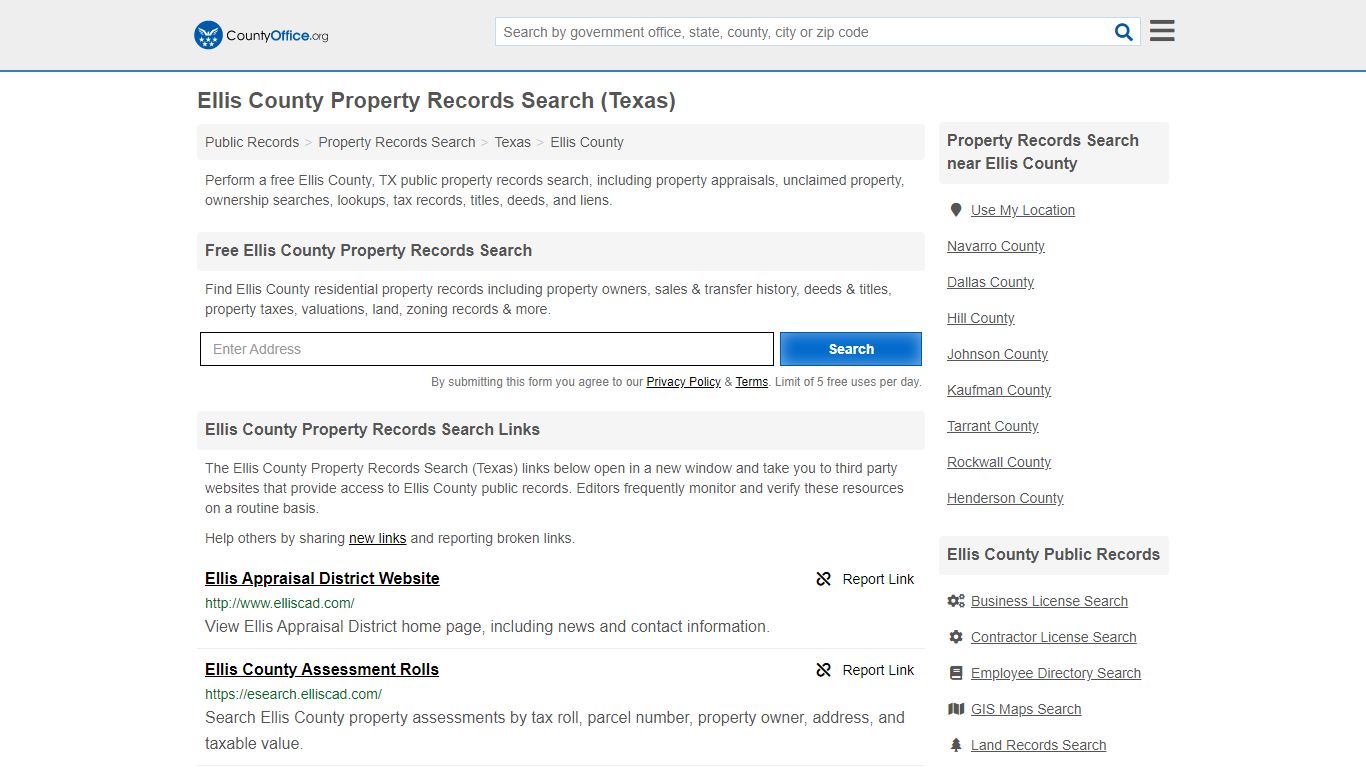 Property Records Search - Ellis County, TX (Assessments ...